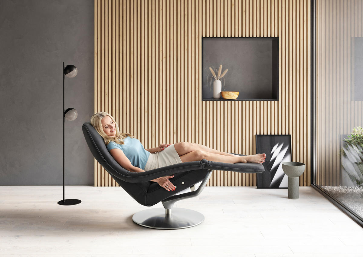 RELAXSESSEL in Leder Schwarz  - Schwarz/Grau, Design, Leder/Metall (77/113/91cm) - Koinor