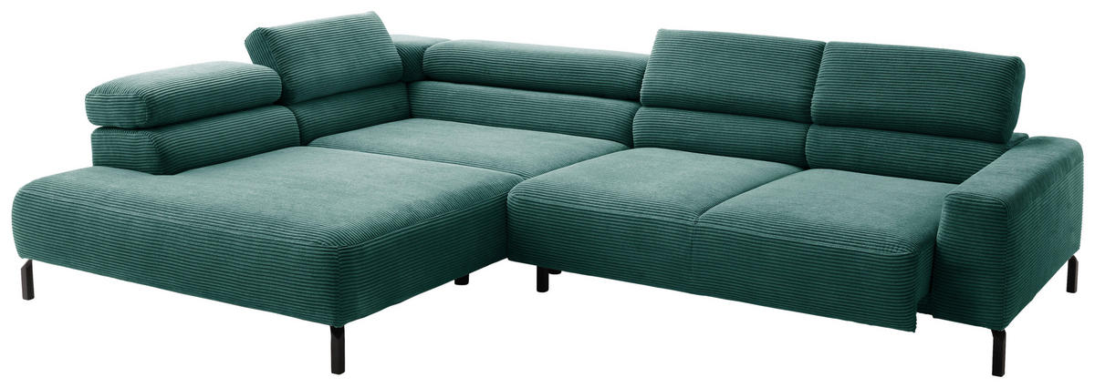 ECKSOFA inkl. Funktion in Cord Dunkelgrün  219/309 cm  - Dunkelgrün/Schwarz, MODERN, Textil/Metall (219/309cm) - Pure Home Lifestyle