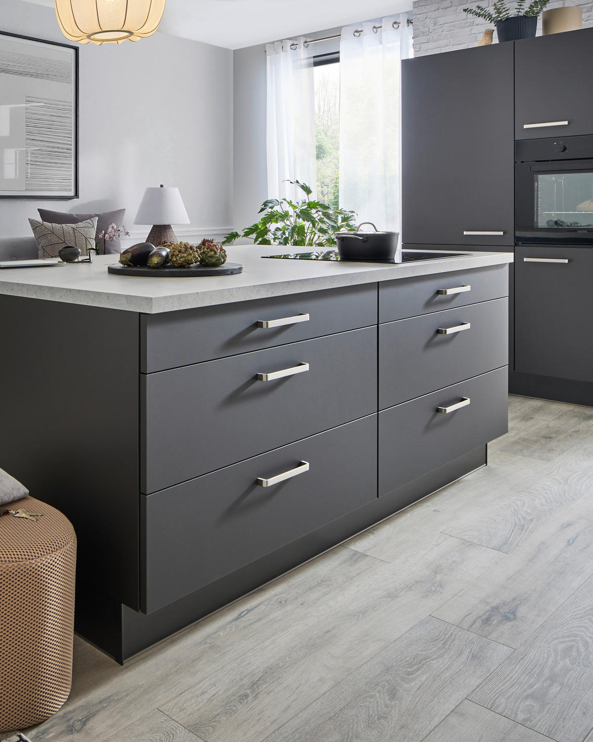 ECKKÜCHE 120/240 cm  in Graphitfarben  - Edelstahlfarben/Hellgrau, KONVENTIONELL, Glas/Holzwerkstoff (120/240cm) - Venda