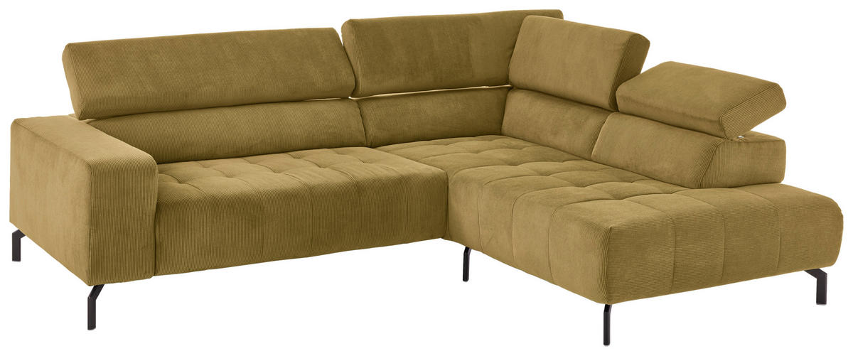 ECKSOFA Hellgrün Cord  - Schwarz/Hellgrün, Design, Textil/Metall (261/214cm) - Beldomo Style