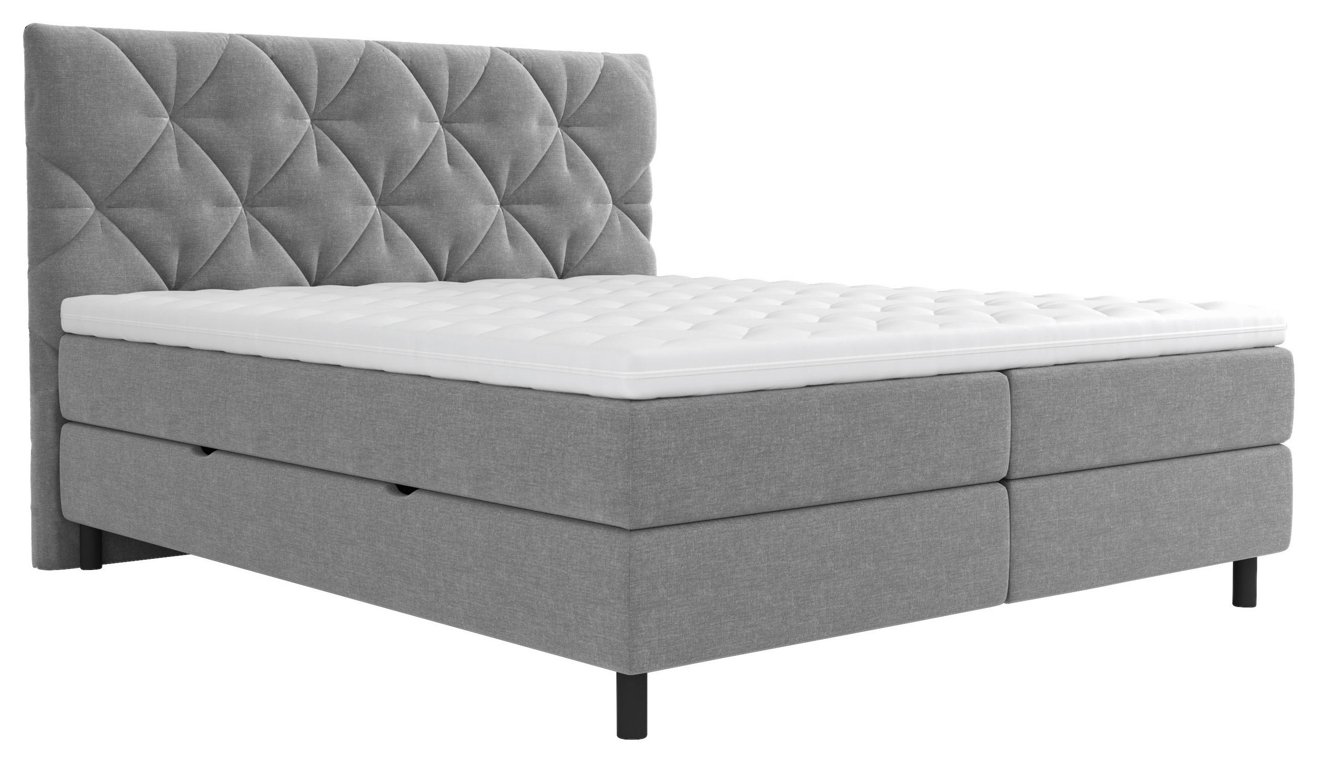 BOXBETT 180/200 cm,  in Grau, gepolstertes Kopfteil, Bettkasten, Topper, H3 = fest  - Schwarz/Grau, Design, Holz/Holzwerkstoff (180/200cm) - Esposa