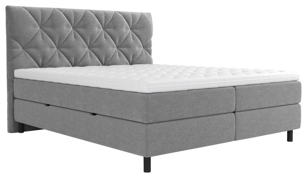 BOXBETT 180/200 cm,  in Grau, gepolstertes Kopfteil, Bettkasten, Topper, H3 = fest  - Schwarz/Grau, Design, Holz/Holzwerkstoff (180/200cm) - Esposa
