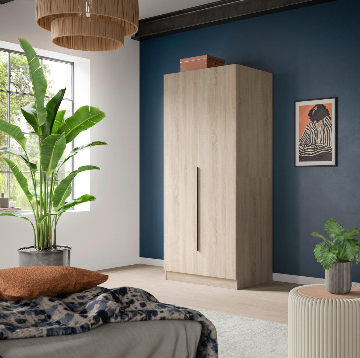 DREHTÜRENSCHRANK 80/181/52 cm,  in Sonoma Eiche, 2-türig  - Schwarz/Sonoma Eiche, MODERN, Holzwerkstoff/Kunststoff (80/181/52cm) - MID.YOU