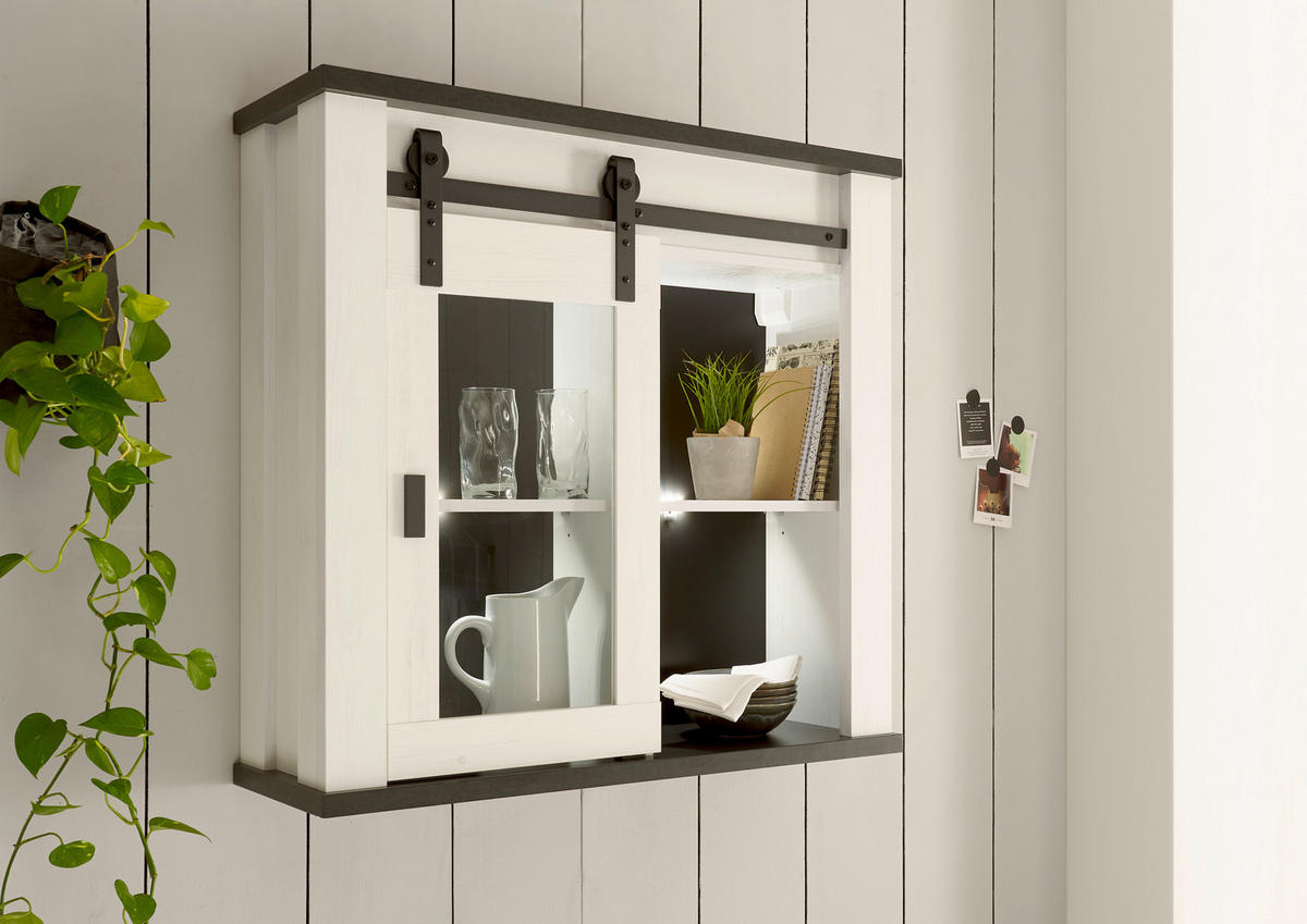 KÜCHENOBERSCHRANK 93/90/31 cm  in Anthrazit, Weiß  - Anthrazit/Schwarz, Trend, Glas/Holzwerkstoff (93/90/31cm) - MID.YOU