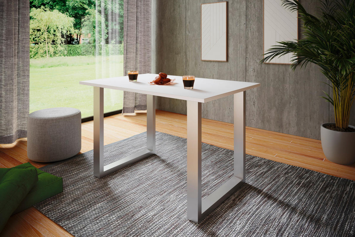 SCHREIBTISCH  in Silberfarben, Weiss  - Weiss/Silberfarben, Design, Holzwerkstoff/Metall (80/76/80cm) - MID.YOU