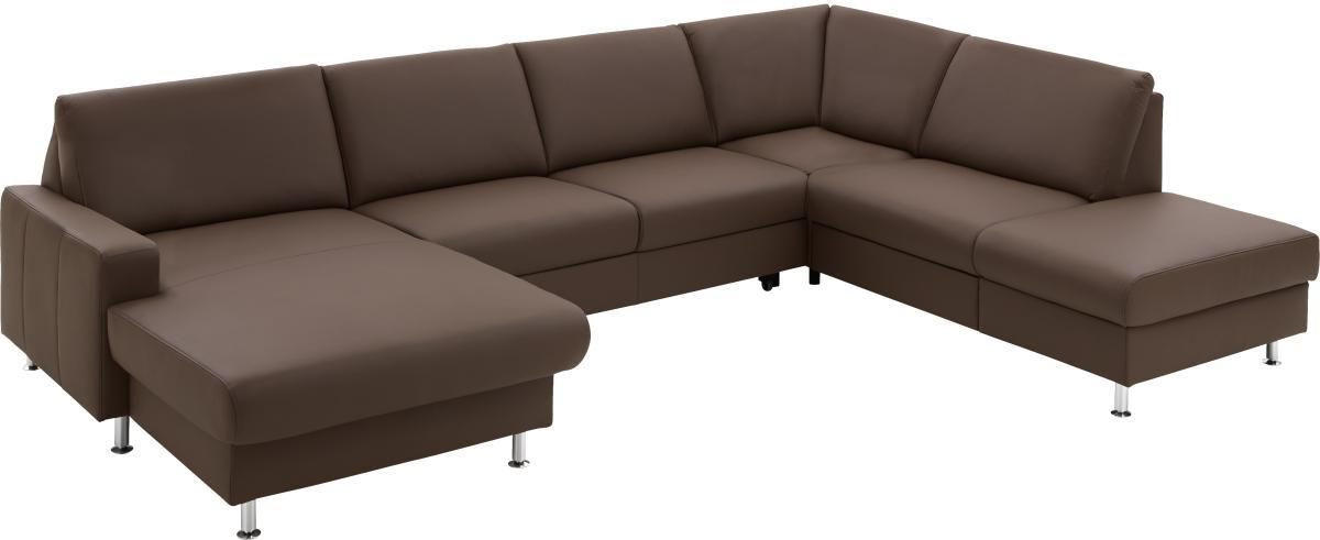 WOHNLANDSCHAFT in Echtleder Dunkelbraun  - Dunkelbraun/Alufarben, Design, Leder/Metall (165/339/233cm) - Beldomo Premium