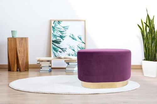 HOCKER Samt Kiefer Violett  - Violett/Goldfarben, Basics, Holz/Textil (35,5/43/55cm) - Kayoom