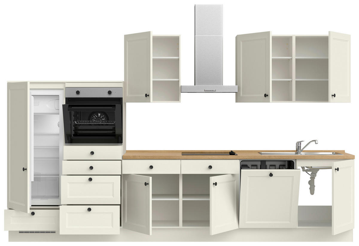 KÜCHENBLOCK Cascada 360 cm  in Weiß, Eichefarben  - Eichefarben/Schwarz, MODERN, Holzwerkstoff/Metall (360cm) - Nobilia
