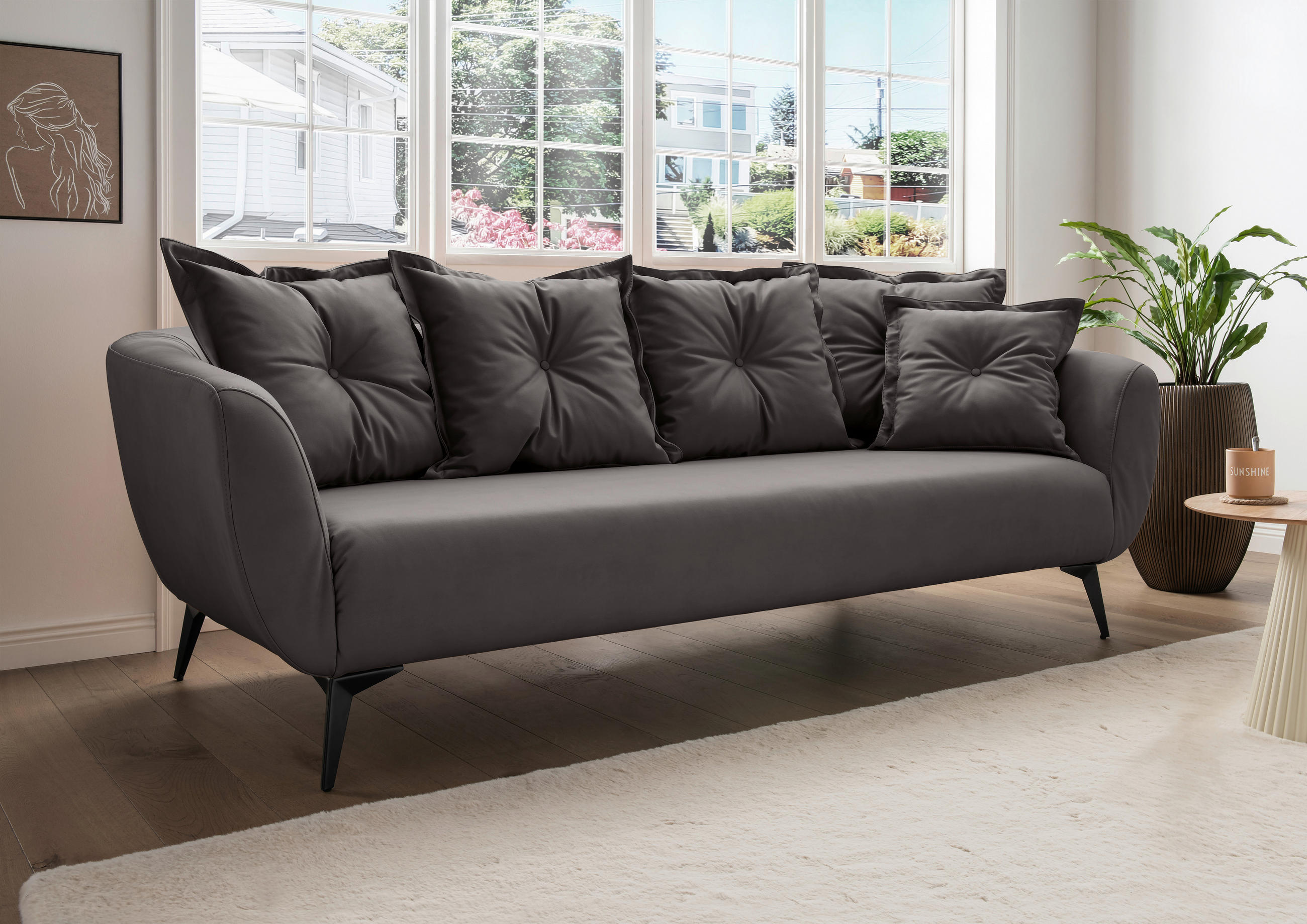 3-SITZER-SOFA in Lederlook Anthrazit  - Anthrazit/Schwarz, Modern, Textil/Metall (236/94/103cm) - Livetastic