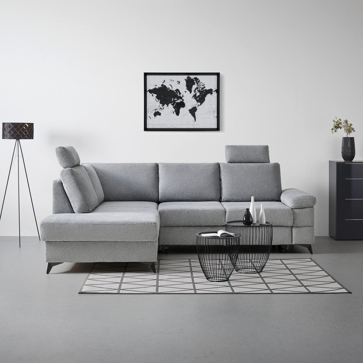 ECKSOFA Webstoff Grau  - Schwarz/Grau, Modern, Textil/Metall (189/87-103/250cm) - MID.YOU