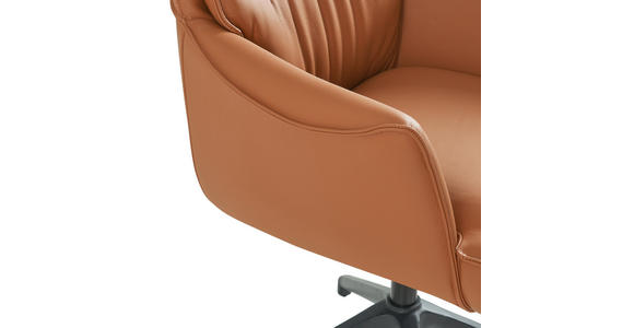 ARMLEHNSTUHL in Aluminium, Eisen Echtleder pigmentiert - Cognac/Schwarz, Design, Leder/Metall (65/92/67,5cm) - Novel