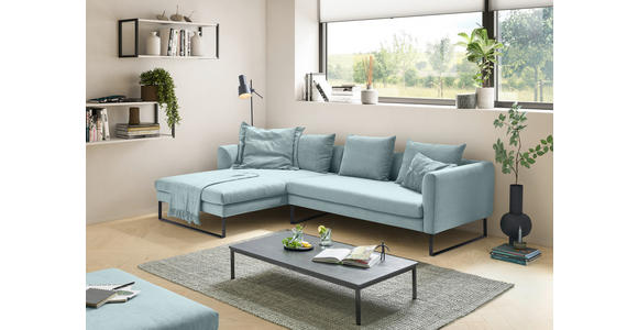 ECKSOFA in Cord Hellblau  - Schwarz/Hellblau, KONVENTIONELL, Textil/Metall (178/284cm) - Hom`in