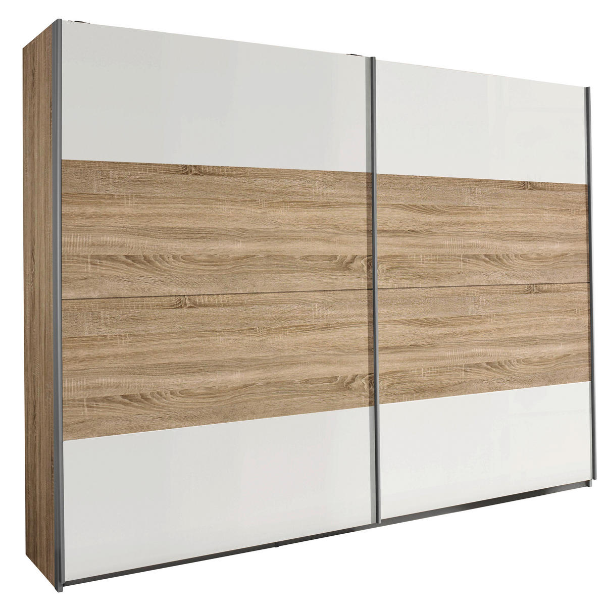 SCHWEBETÜRENSCHRANK in Weiss, Sonoma Eiche  - Weiss/Alufarben, Design, Holzwerkstoff/Metall (226/210/62cm) - Xora