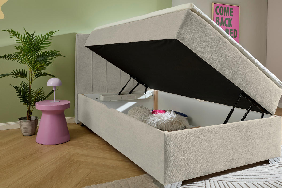 BOXBETT 120/200 cm  in Creme  - Chromfarben/Creme, Trend, Kunststoff/Textil (120/200cm) - Boxxx