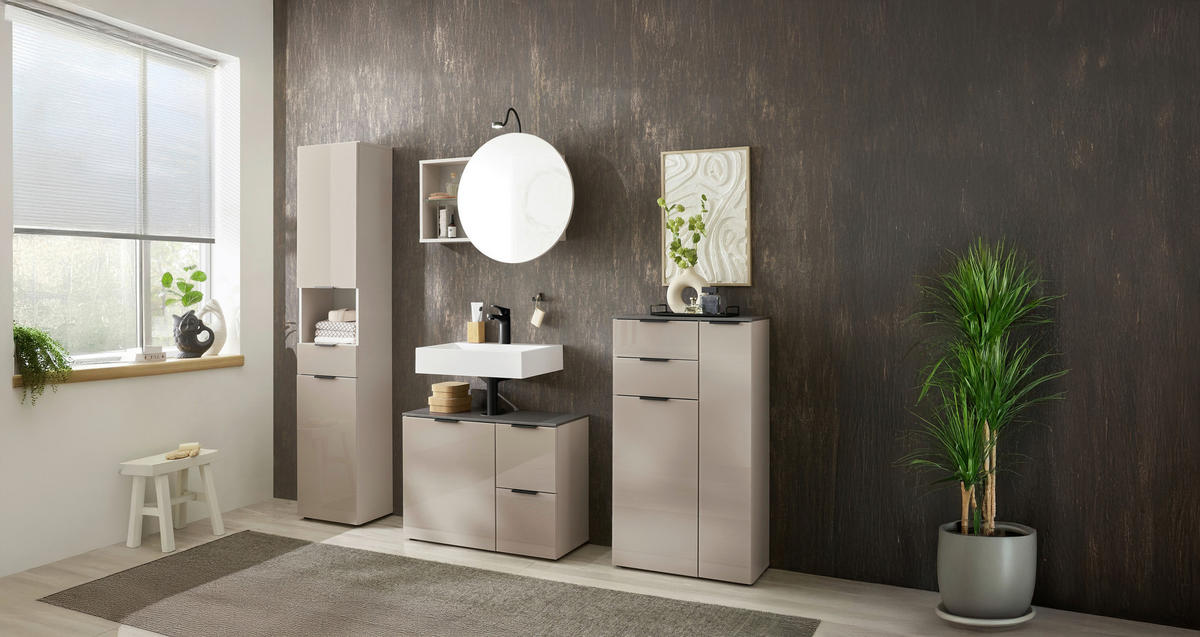 WASCHBECKENUNTERSCHRANK 60/60/35 cm  - Kaschmir/Anthrazit, Lifestyle, Glas/Holzwerkstoff (60/60/35cm) - home24