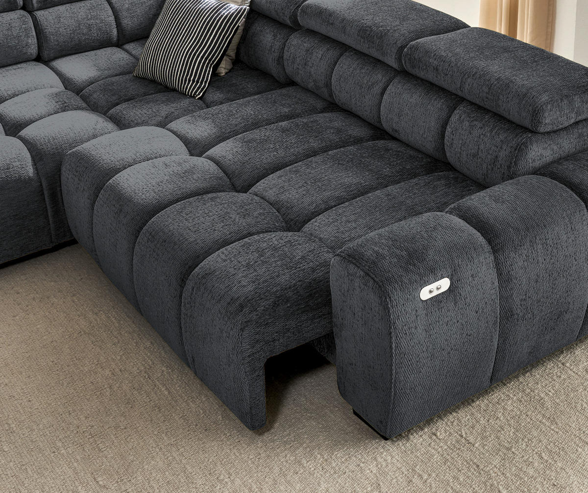ECKSOFA inkl. Funktionen Blaugrau Webstoff  - Blaugrau/Schwarz, MODERN, Kunststoff/Textil (205/297cm) - Welnova