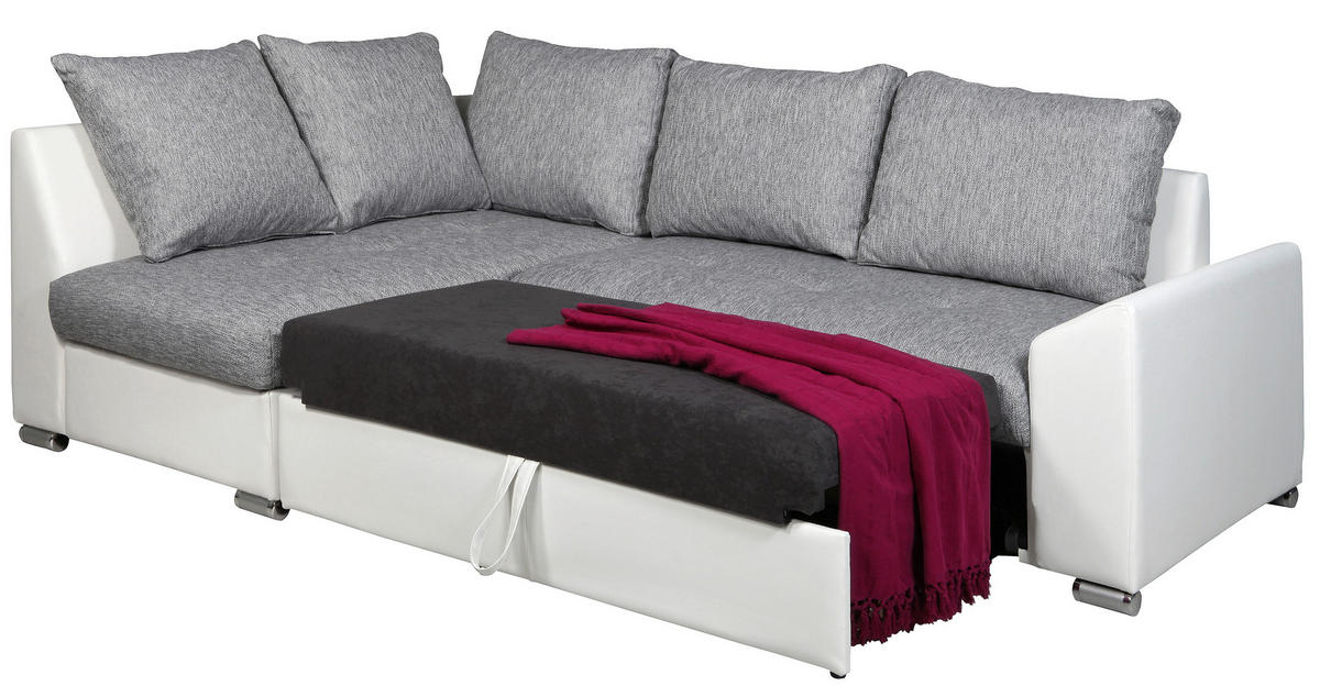 SEDEŽNA GARNITURA, siva, bela  - siva/bela, Design, kovina/tekstil (150/240cm) - Boxxx