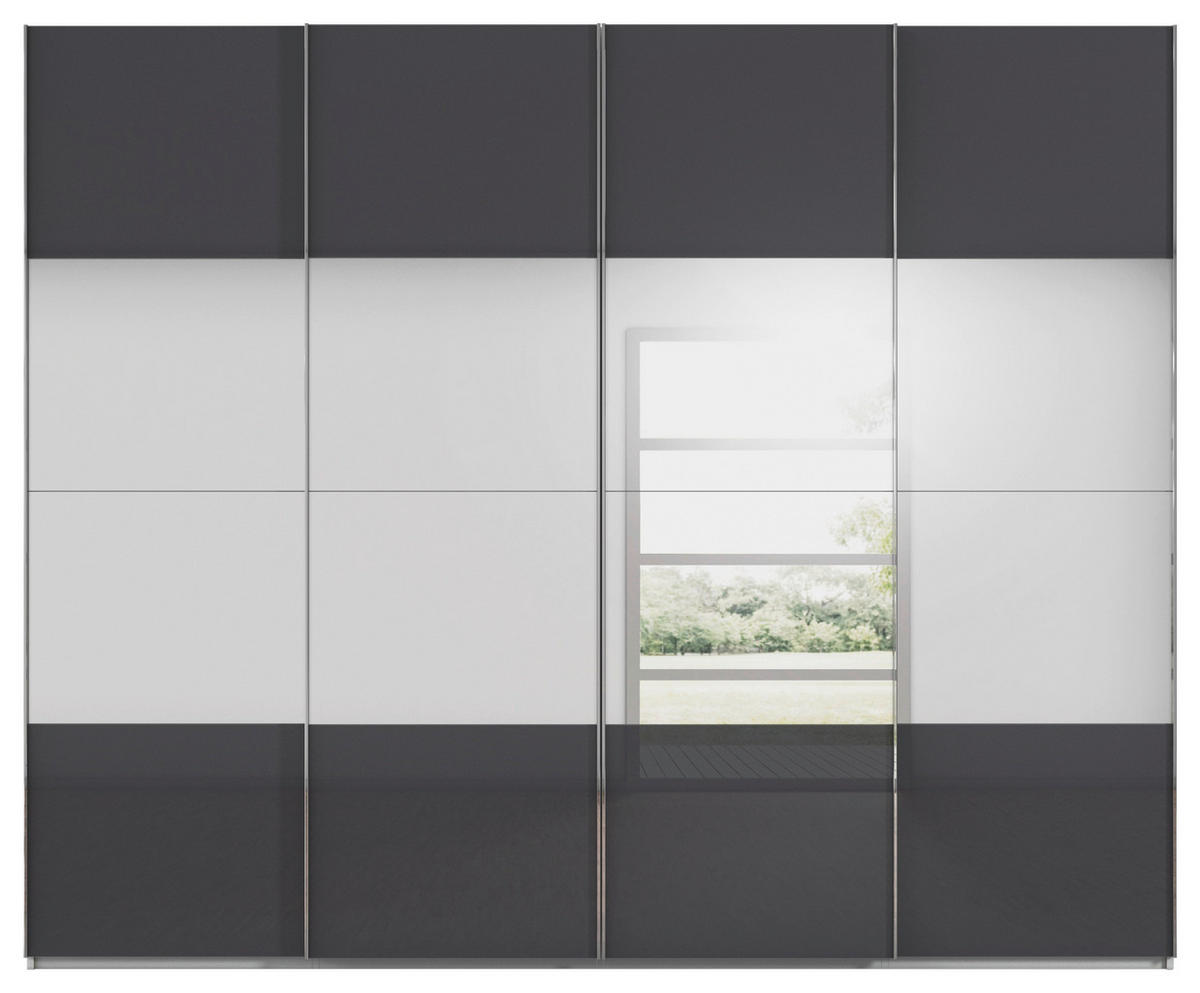 SCHWEBETÜRENSCHRANK 271/223/68 cm 4-türig Grau, Schwarz  - Chromfarben/Schwarz, Design, Glas/Holzwerkstoff (271/223/68cm) - Novel