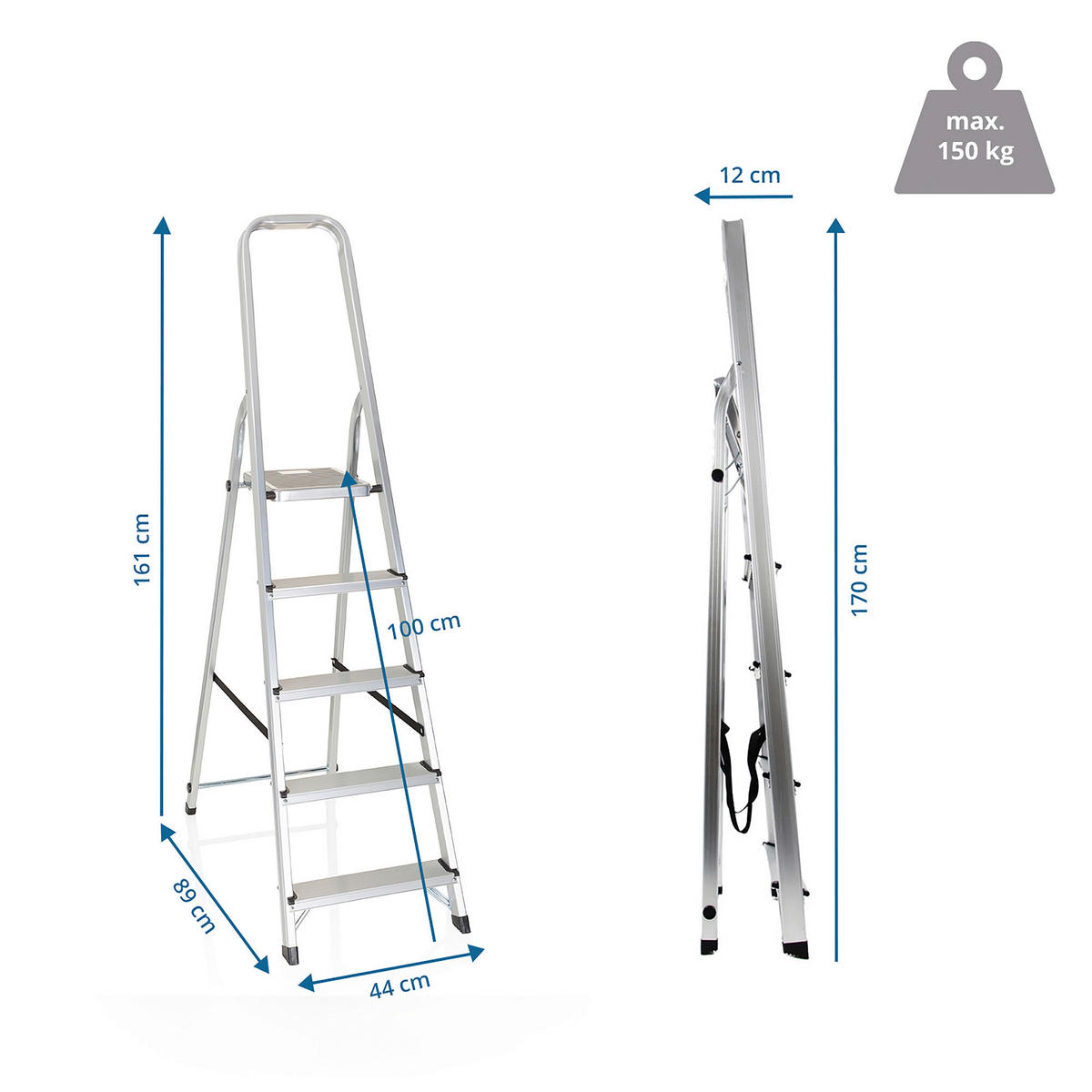 KLAPPTRITTLEITER - Alufarben, Basics, Metall (44/170/12cm) - MID.YOU