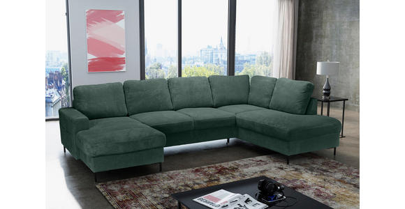 WOHNLANDSCHAFT Dunkelgrün Cord  - Dunkelgrün/Schwarz, KONVENTIONELL, Textil/Metall (148/303/197cm) - Carryhome