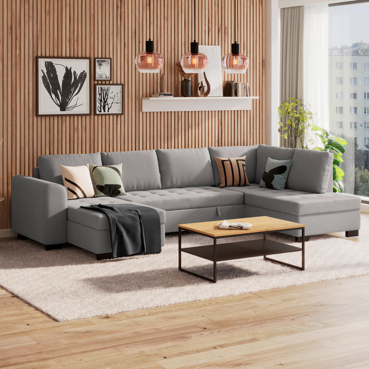 WOHNLANDSCHAFT Grau Mikrofaser  - Schwarz/Grau, MODERN, Kunststoff/Textil (155/305/178cm) - P & B