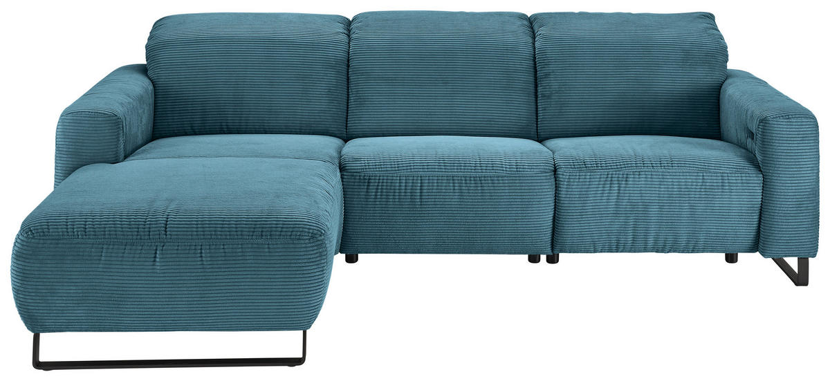 ECKSOFA in Cord Petrol  - Petrol/Schwarz, Konventionell, Textil/Metall (180/266cm) - Hom`in
