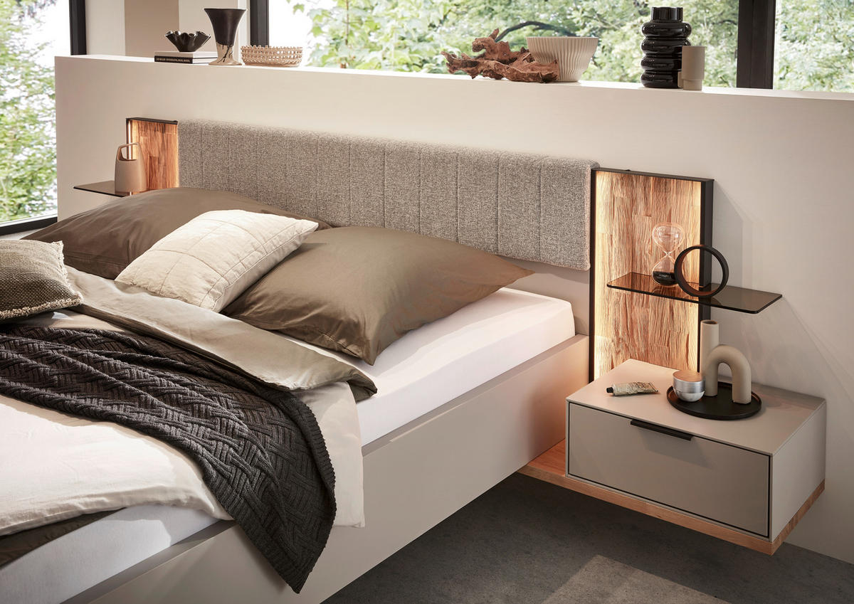 BETTANLAGE 180/200 cm  in Hellgrau, Wildeiche   - Wildeiche/Hellgrau, Design, Holz/Holzwerkstoff (180/200cm) - Dieter Knoll