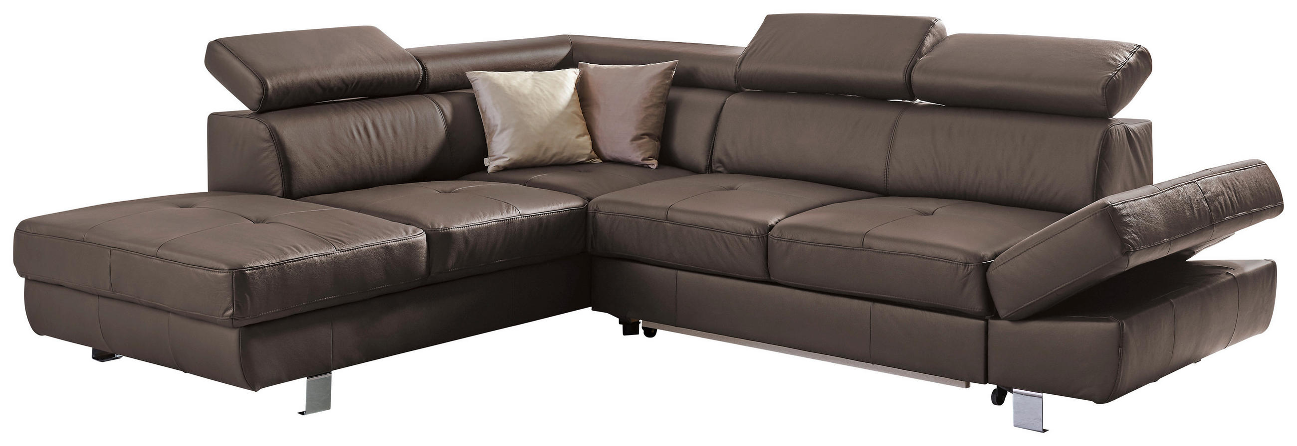 Ecksofa inkl. Funktion Dunkelbraun Kombination Echtleder/Lederlook Lederlook  - Chromfarben/Dunkelbraun, Design, Leder/Textil (212/265cm) - Stylife