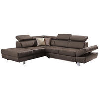ECKSOFA Dunkelbraun Kombination Echtleder/Lederlook Lederlook  - Chromfarben/Dunkelbraun, Design, Leder/Textil (212/265cm) - Stylife