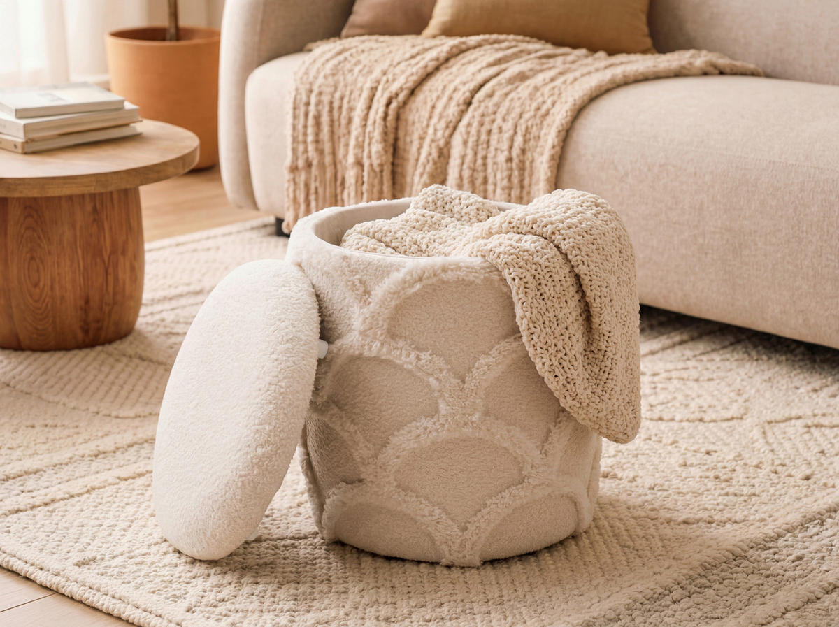 HOCKER Textil Creme  - Creme, Design, Textil (40/45/40cm) - Livetastic