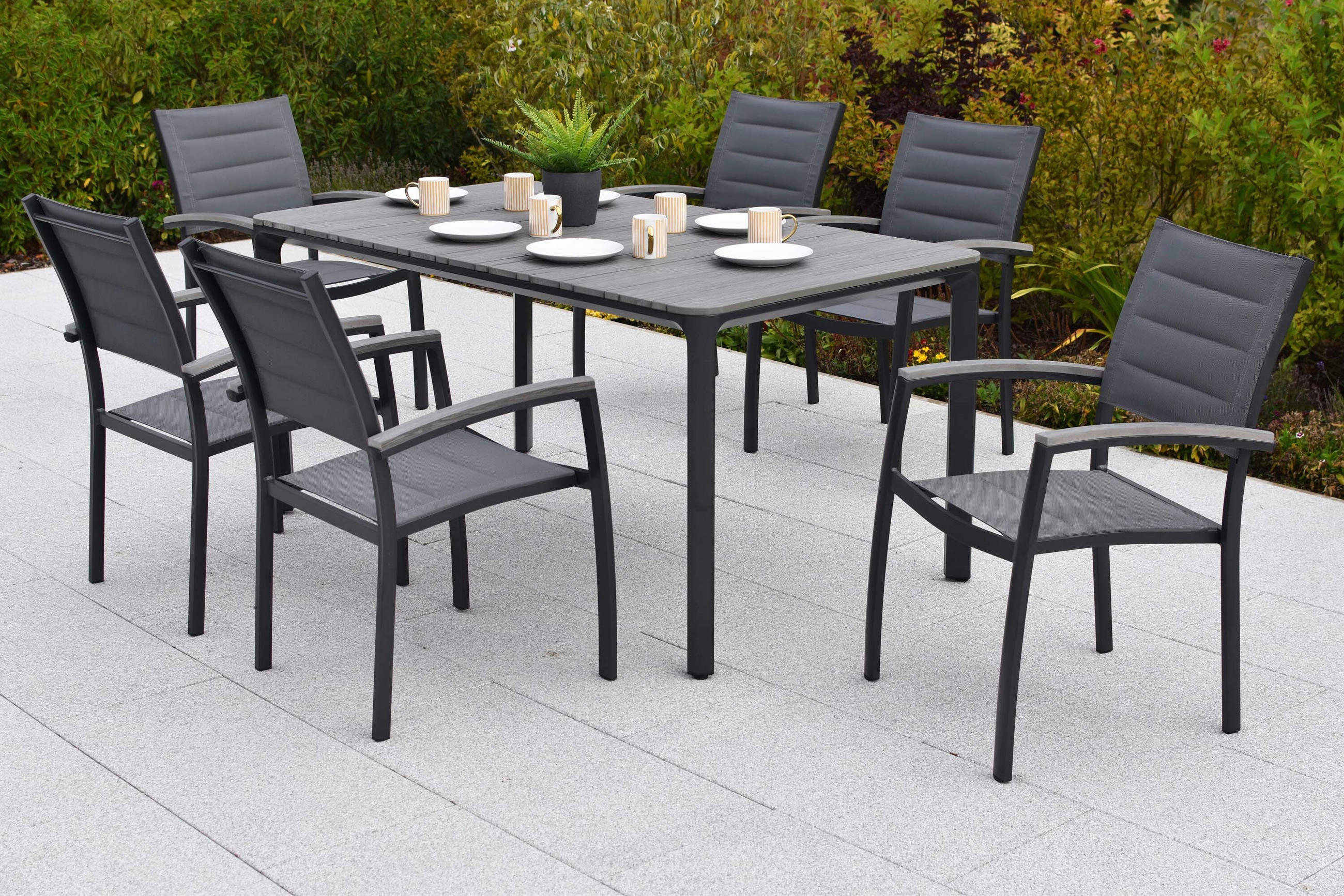 GARTENTISCHGRUPPE  - Graphitfarben/Grau, KONVENTIONELL, Kunststoff/Textil - Gardenson