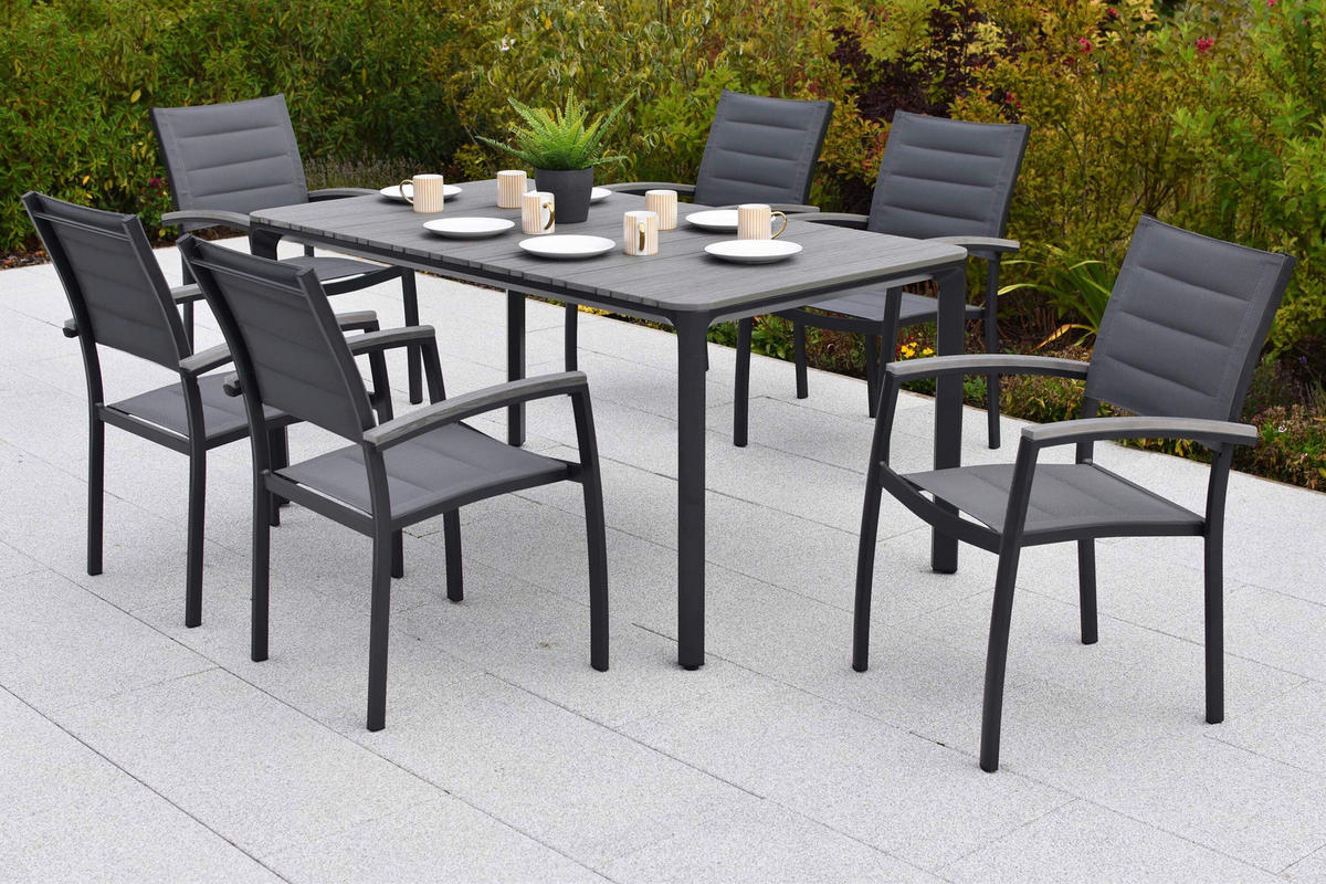 GARTENTISCHGRUPPE  - Graphitfarben/Grau, KONVENTIONELL, Kunststoff/Textil - Gardenson