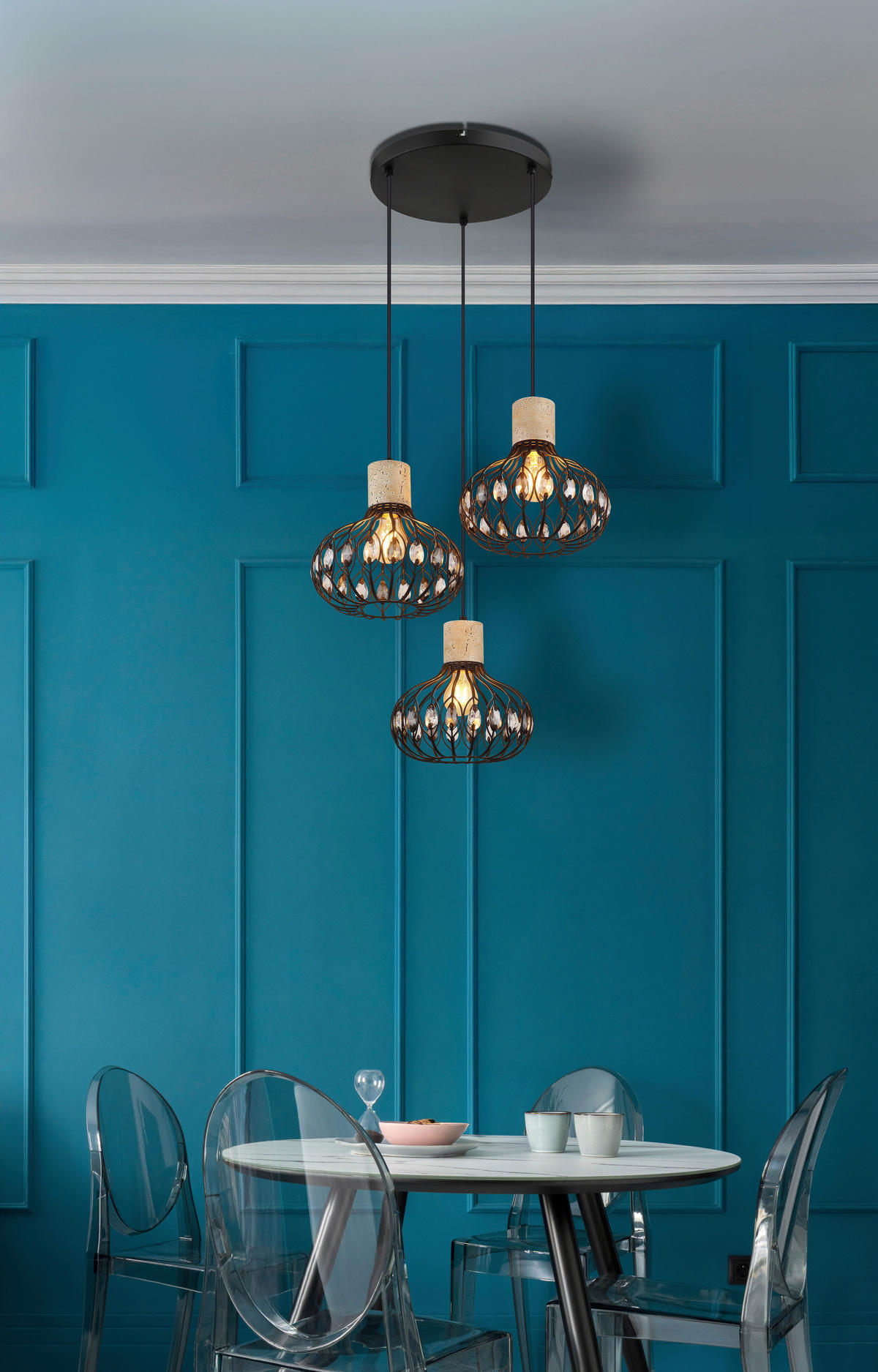 HÄNGLAMPA DORTHY 47/150 cm  - klar/grå, Basics, metall/glas (47/150cm) - Globo