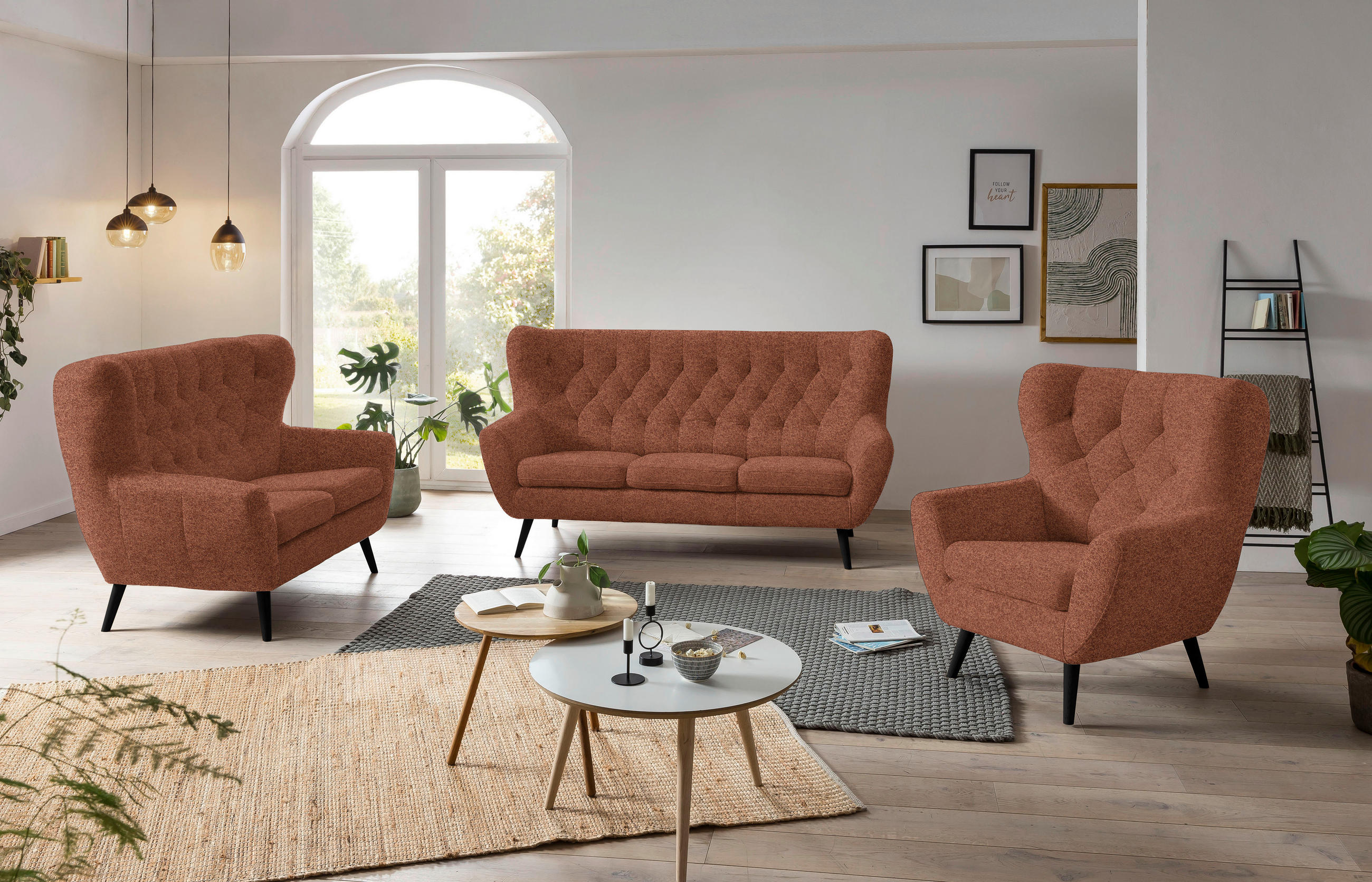 2-SITZER-SOFA in Flachgewebe Rostfarben  - Eichefarben/Rostfarben, Design, Holz/Holzwerkstoff (138/104/92cm) - Stylife