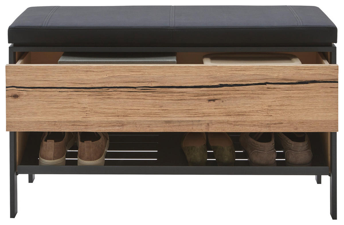 GARDEROBENBANK 99/59,1/44,6 cm  - Wildeiche/Grau, Natur, Holz/Textil (99/59,1/44,6cm) - Valdera