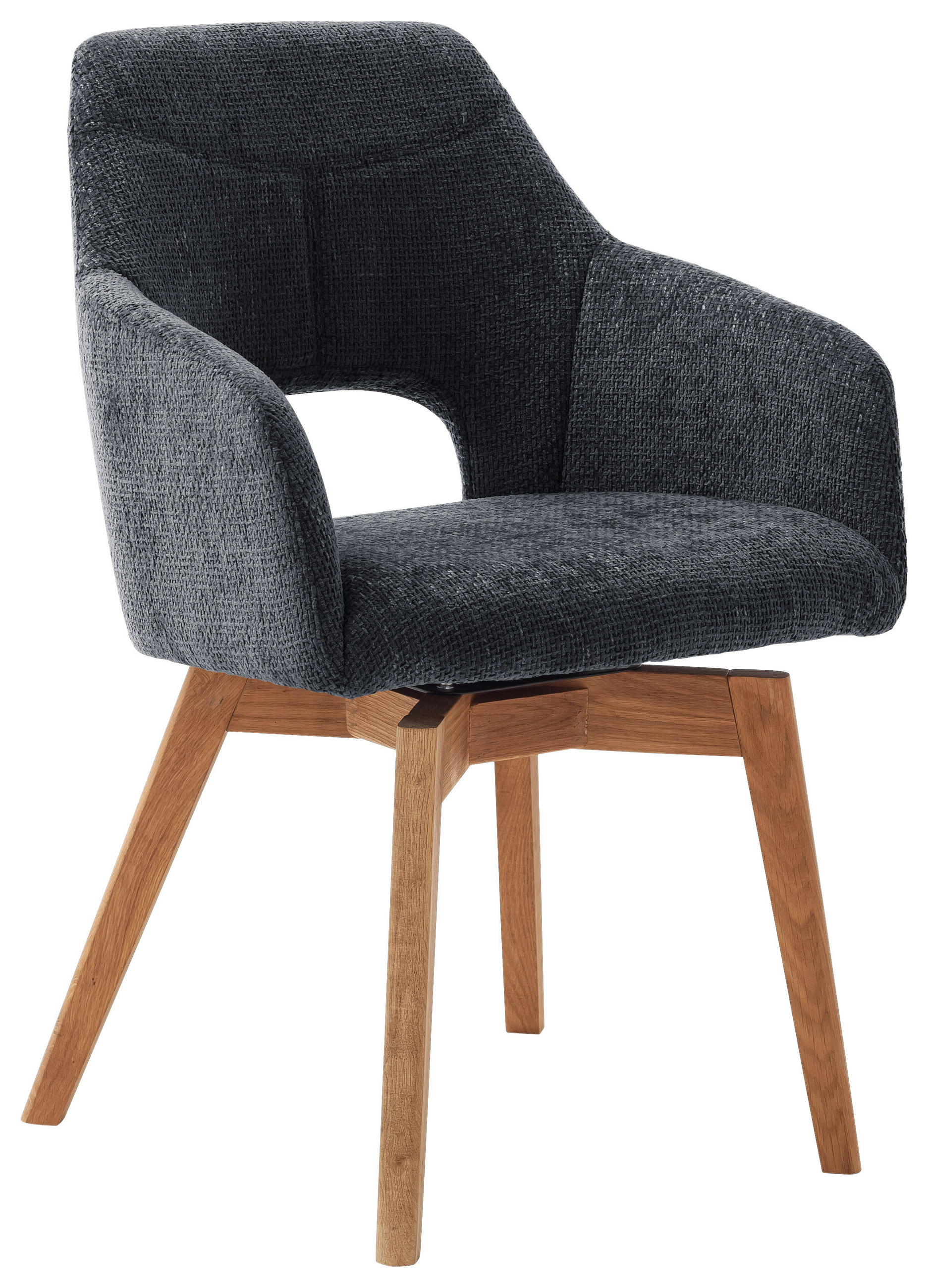ARMLEHNSTUHL  automatische Rückholfunktion, Sitzfläche 180° drehbar, abwischbar, Gestellauswahl, erweiterbar, Beinauswahl Mikrofaser  Wildeiche, Schwarz  - Wildeiche/Schwarz, Design, Holz/Textil (57/84/57cm) - Voleo