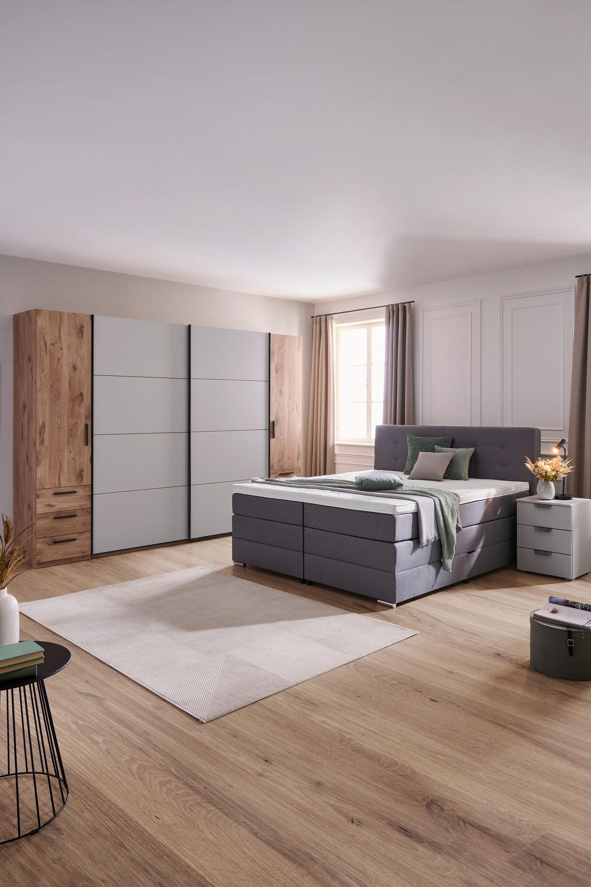 BOXSPRING-ÁGY 160/200 cm  szürke  - ezüst/fekete, Konventionell, műanyag/faalapú anyag (160/200cm) - Moderano
