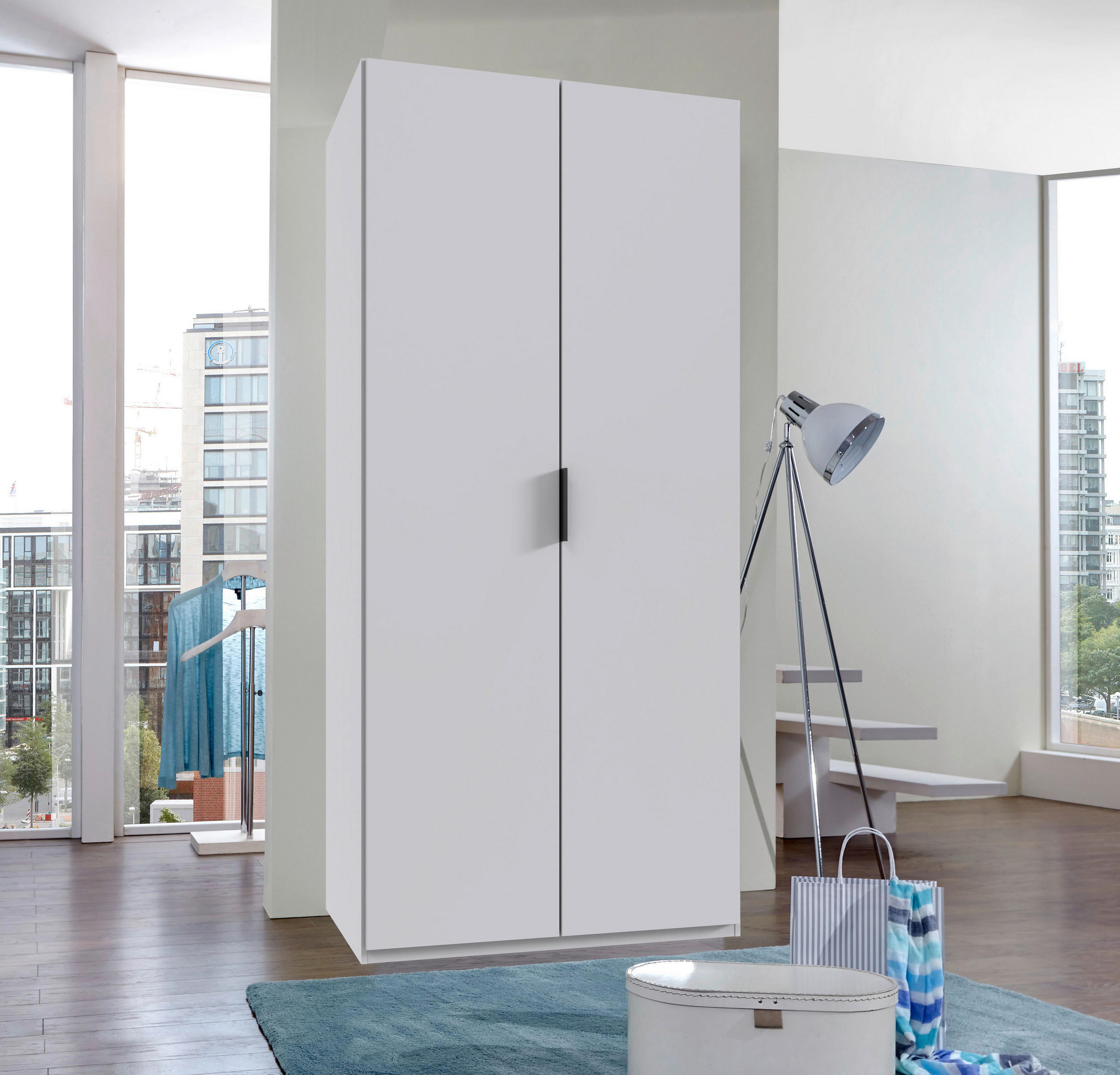 FALTTÜRENSCHRANK 100/216/58 cm 2-türig Weiß  - Schwarz/Weiß, Design, Holzwerkstoff (100/216/58cm) - Boxxx