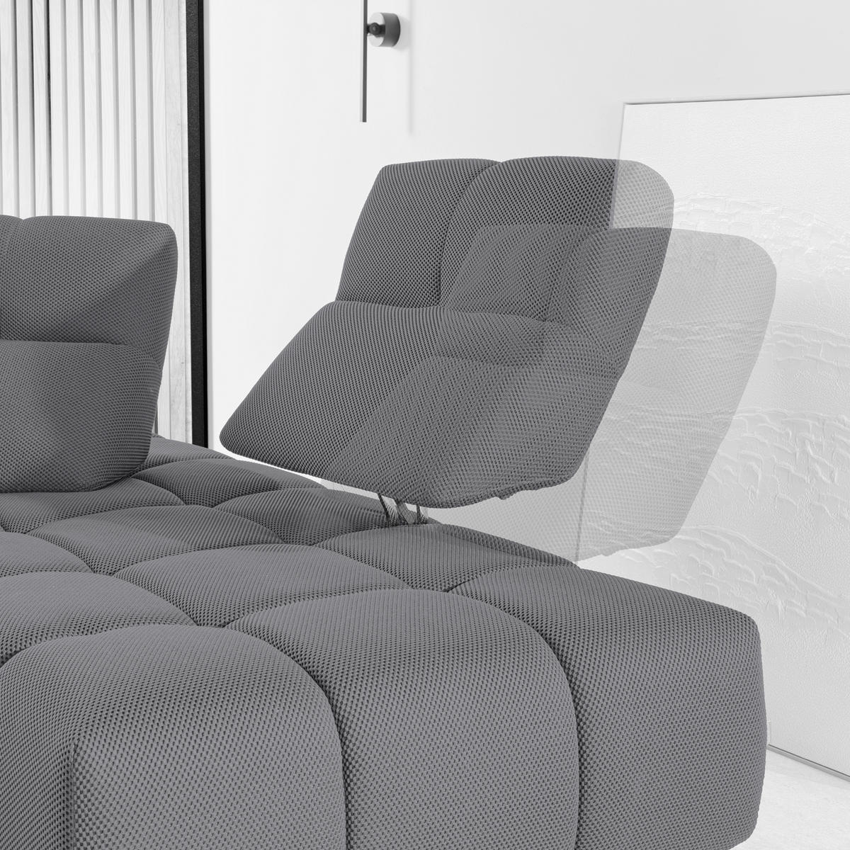 ECKSOFA in Struktur Grau  - Schwarz/Grau, Design, Kunststoff/Textil (313/233cm) - Emilio Belluti