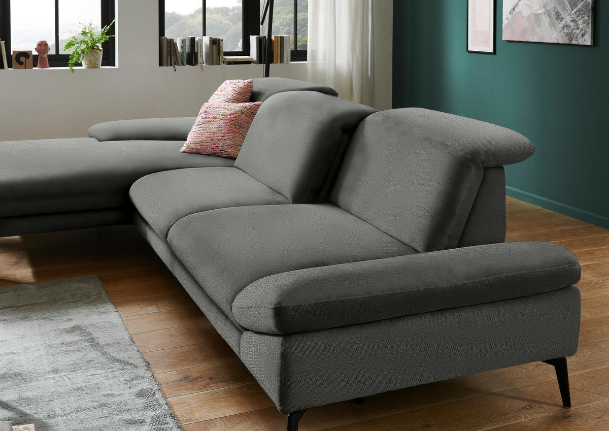 ECKSOFA in Chenille Grau  - Schwarz/Grau, Design, Textil/Metall (188/319cm) - Beldomo System