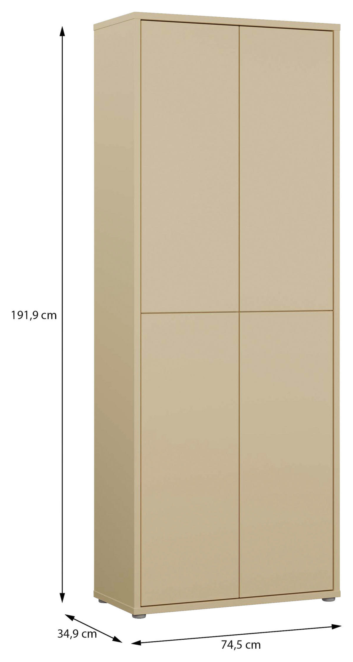 SCHUHSCHRANK Hellgelb  - Hellgelb/Grau, MODERN, Holzwerkstoff/Kunststoff (74,5/191,9/34,9cm) - Carryhome