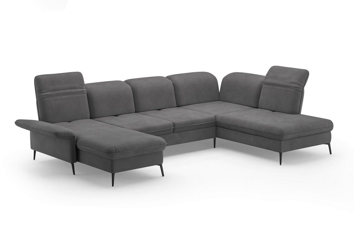 WOHNLANDSCHAFT in Flachgewebe Grau  - Schwarz/Grau, Konventionell, Textil/Metall (198/359/231cm) - Sit & More