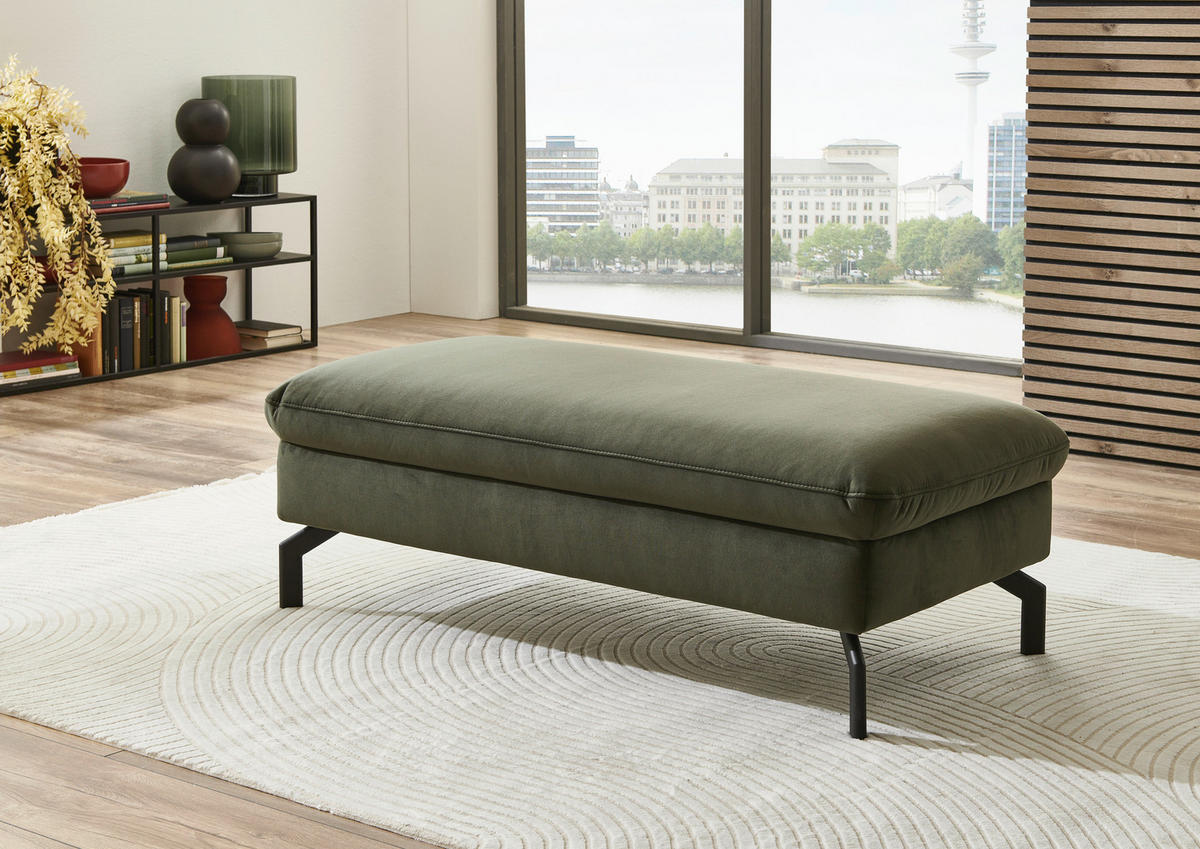 ECKSOFA in Velours Olivgrün  - Schwarz/Olivgrün, Design, Textil/Metall (179/306cm) - Beldomo System