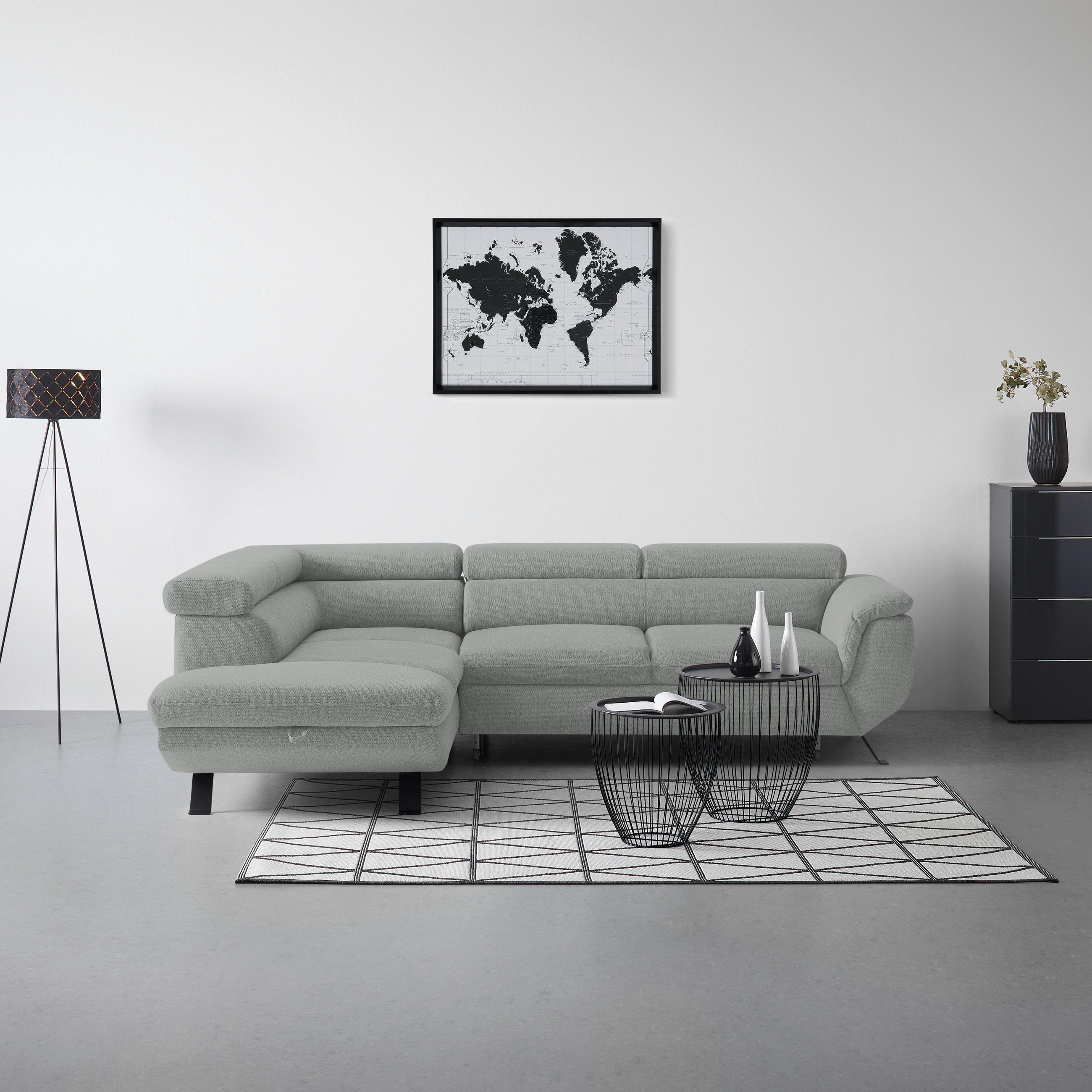 HÖRNSOFFA i vävt tyg ljusgrå  - ljusgrå/svart, Modern, metall/textil (198/257cm) - MID.YOU