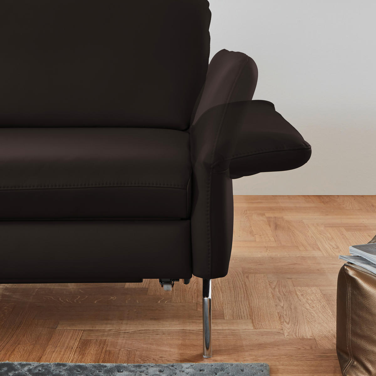 ECKSOFA in Echtleder Dunkelbraun  - Dunkelbraun/Alufarben, Konventionell, Leder/Metall (220/284cm) - Beldomo Premium