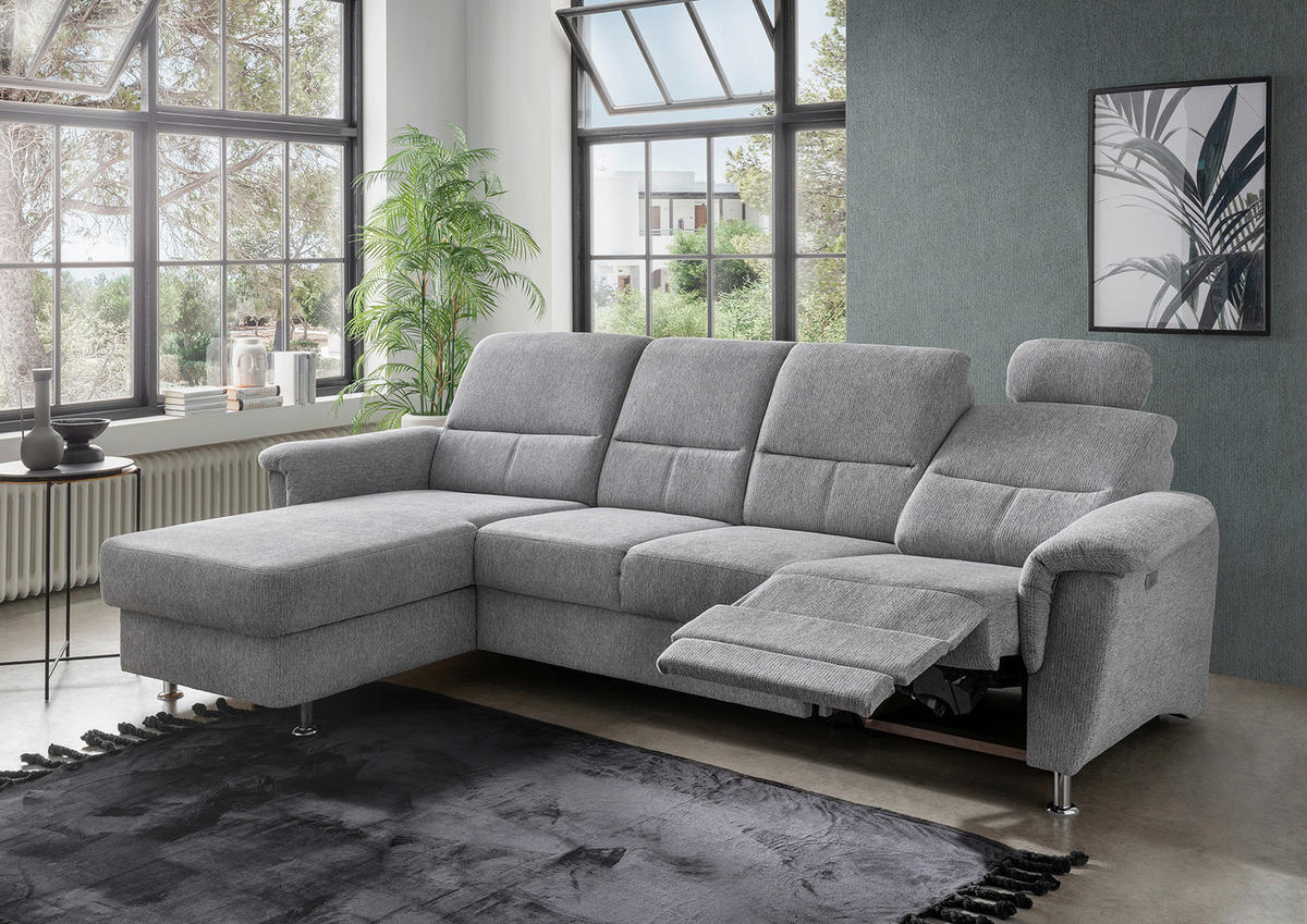 ECKSOFA in Chenille Silberfarben  - Chromfarben/Silberfarben, Konventionell, Textil/Metall (165/292cm) - Livetastic