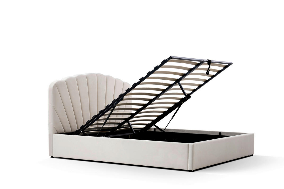 POLSTERBETT 180/200 cm, inkl. Lattenrost, Bettkasten,  in Beige  - Beige/Schwarz, Trend, Holz/Kunststoff (180/200cm) - Ambia Home
