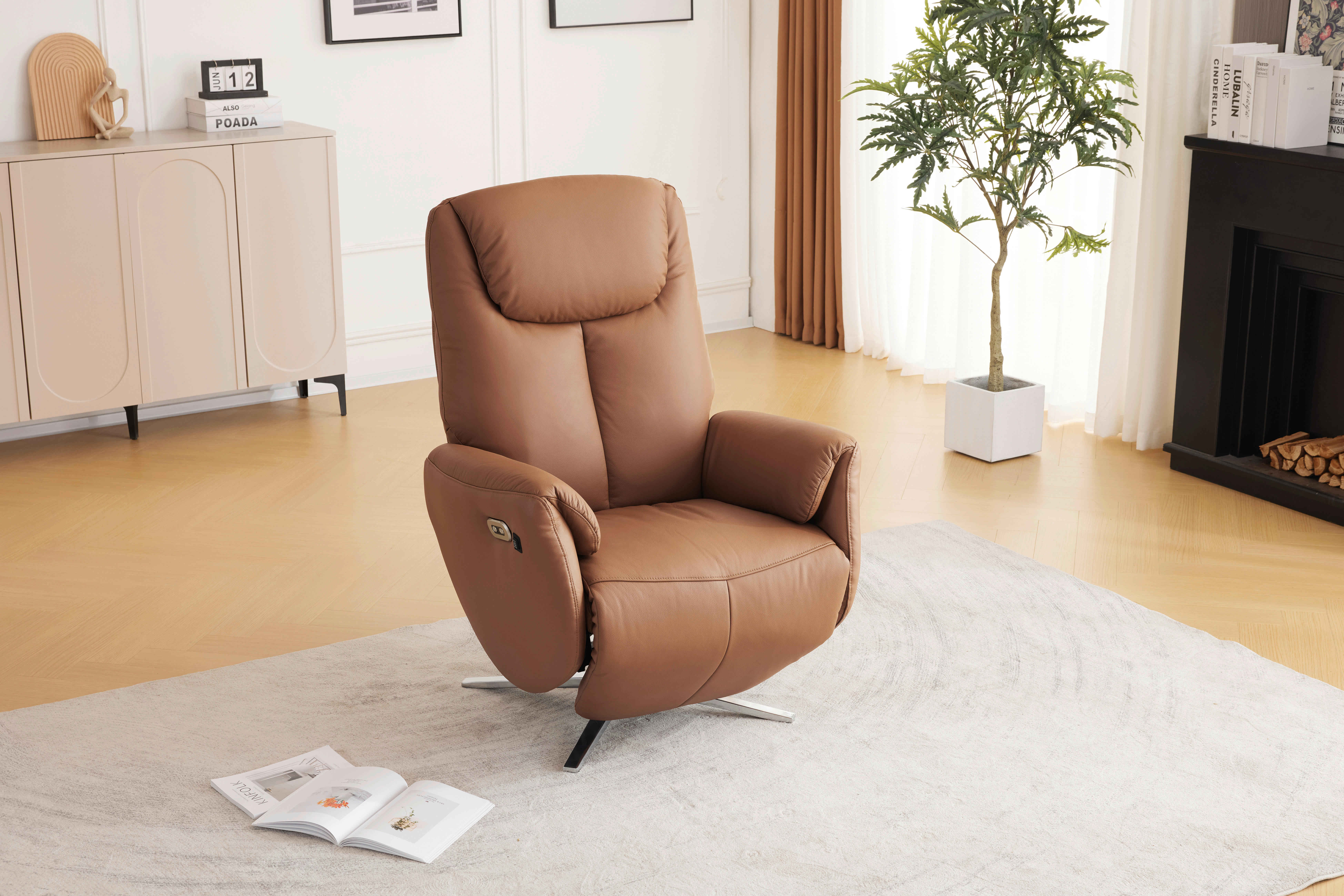 MASSAGESESSEL Echtleder Lederlook Braun    - Chromfarben/Braun, Design, Leder/Textil (79/110/85cm) - Livetastic