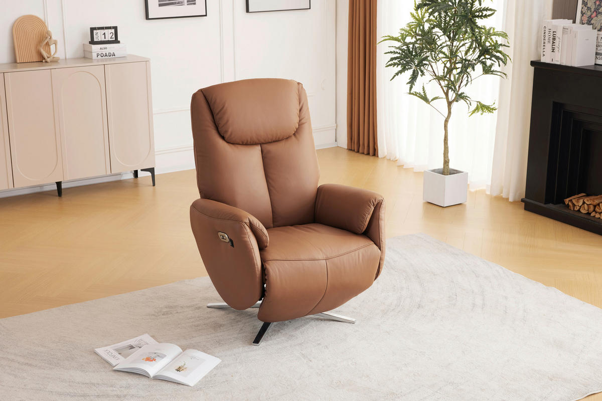 MASSAGESESSEL Echtleder Lederlook Braun    - Chromfarben/Braun, Design, Leder/Textil (79/110/85cm) - Livetastic