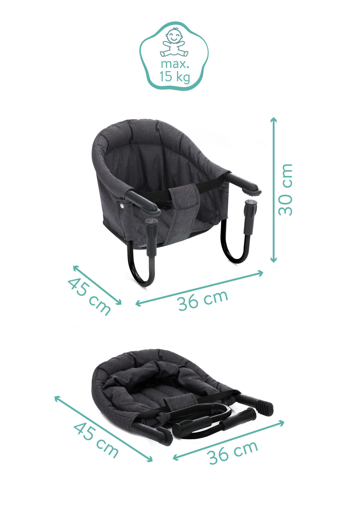 SEDADLO K STOLU,  - čierna/tmavosivá, Basics, kov/textil (45/36/30cm) - Fillikid